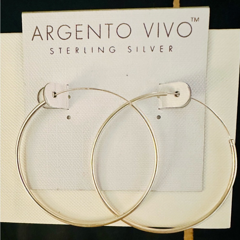 Argento Vivo Silver Hoop Earrings Classic Design 2 inch diameter